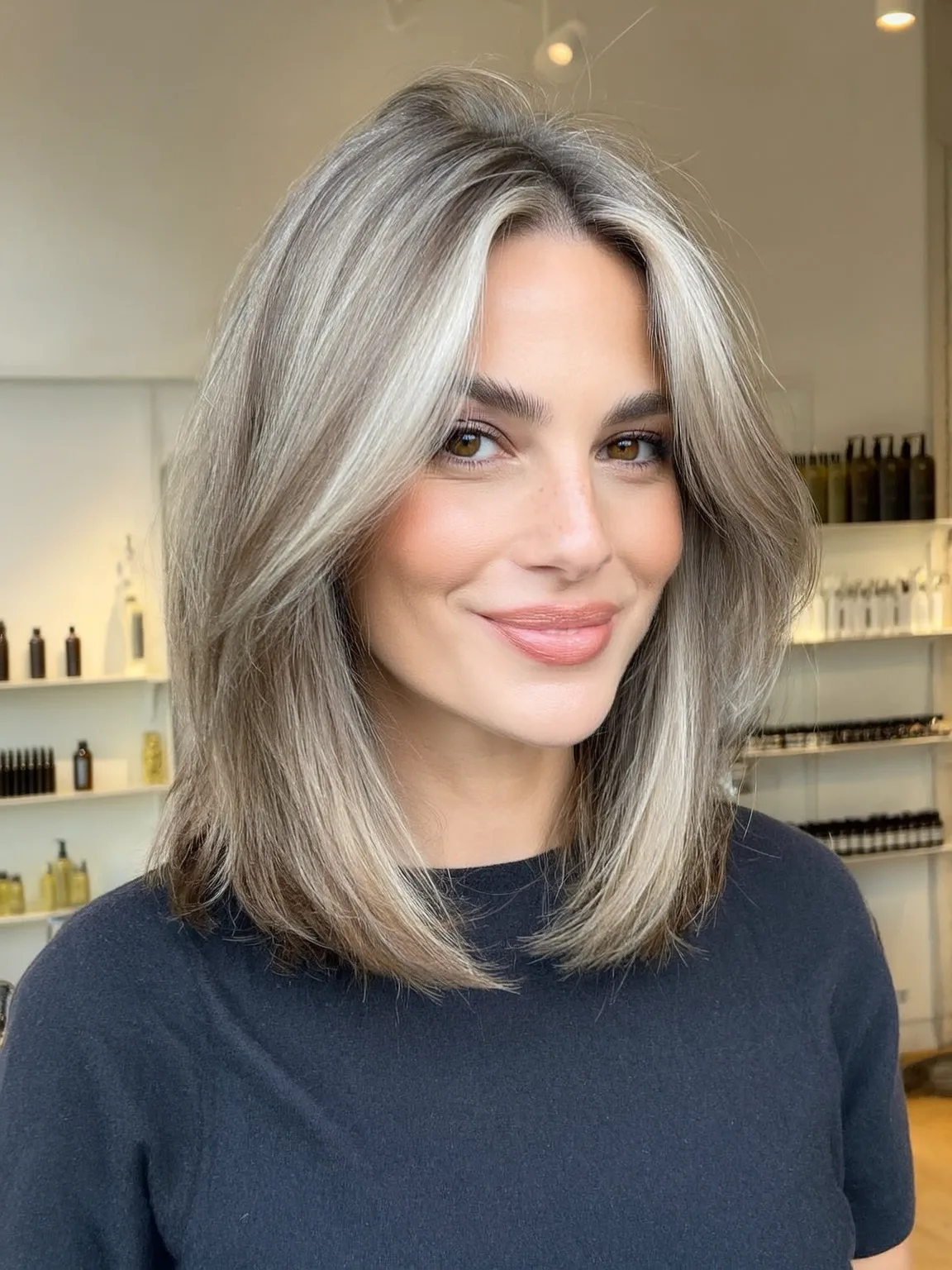 Modern Long Bob with Ash Blonde Balayage Highlights